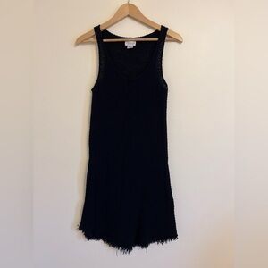VELVET by Graham & Spencer Women Knitwear Dress Small Black Waffle Fringe Cotton